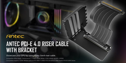 Antec Adjustable Vertical Bracket with 200mm High Performance PCI-E Riser Cable. 4090, 5090 7900x. 90xx Black Universal Case support(LS)
