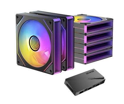 OKINOS Infinity ARGB PWM Fans 6Pack with ARGB PWM Controller hub. 800-1800RPM 52.44CFM. 29.1 dBA