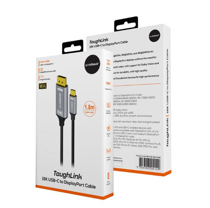 mbeat® Tough Link 1.8m 16K USB-C to DP Cable - Space Grey 40Gbps USB-C (male) to DisplayPort 2.1 (male)
