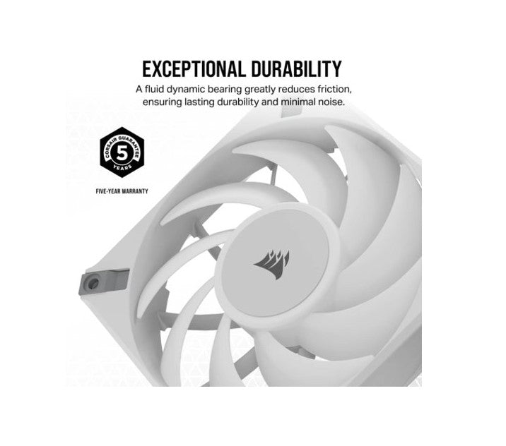 Corsair AR120 White, 120mm iCUE ARGB Fan, ARGB-compatible, PWM,  Low Noise 10dBA, High Airflow 58 CFM Case Cooling. Single Pack