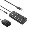 (LS) Simplecom CH345PS Aluminium 4-Port USB 3.0 Hub with Individual Switches and Power Adapter