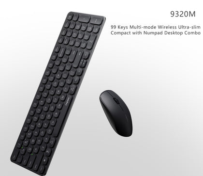 RAPOO 9320M Bluetooth 4.0, 5.0 + 2.4G  Wireless Multi-mode Keyboard Mouse Combo, Aluminium Base, 2400 DPI, 10M Range, Compact Black Retail Pack