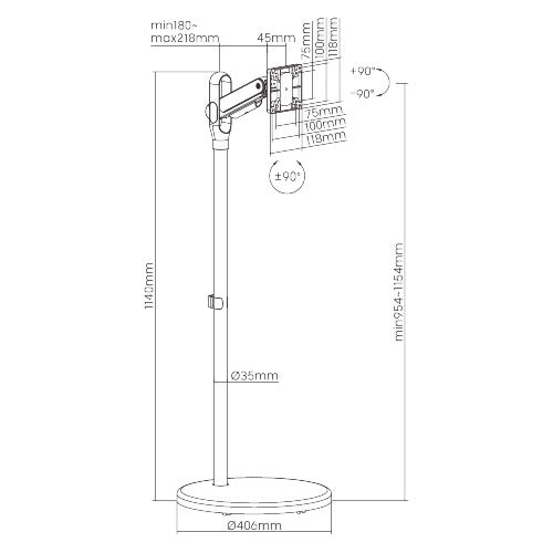 Brateck Mobile Spring assisted Display Floor Stand Fit Most 17'-35' Monitor Up to 10kg per screen VESA 75x75/100x100 Black colour (LS)