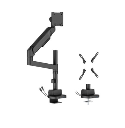 Brateck LDT92-C012UCP-B Future-Proof Heavy-Duty Pole-Mounted Gas Spring Monitor Arm with USB-A/USB-C Ports (LS)