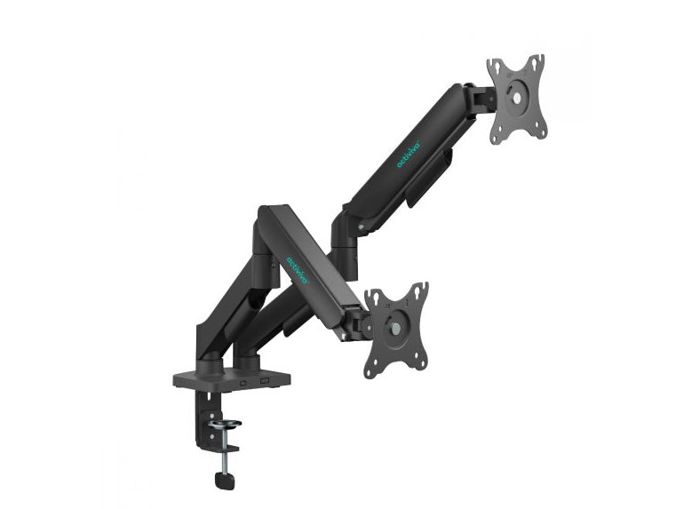 mbeat® activiva Ergolife Dual-Screen Gas Spring Monitor Arm allows you to smoothly adjust the height, angle, and tilt of both screens with minimal