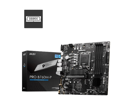 MSI PRO B760M-P mATX Motherboard, 4x DDR5~192GB, 1x PCI-E x 16, 2x PCI-E x 1,  2x M.2, 4x SATA, 1x USB 3.2 , 4x USB 2.0, 1x USB-C
