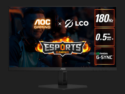 AOC 27' 180hz 1ms VA, FHD 1080 Adaptive Sync, 300 cd/m2, HDMI 2.0, DP 1.4, Line in & Earphone x 1,  VESA 100mm, Flicker FREE,  Gaming Monitor (LS)