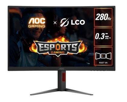 AOC 27' Curved 0.3ms 280Hz,1920 × 1080 (FHD) , Adaptive Sync, HDR10, HDMI 2.0 × 1,DisplayPort 1.4 × 1, Height Adjust,  Gaming Monitors 2025