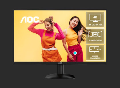 AOC 27' 4K Monitor U27B35: 27' IPS, 3840×2160 @ 60Hz, 4ms response, 300 cd/m² brightness, 125% sRGB, 1.07B colors, HDMI & DP inputs, tilt stand