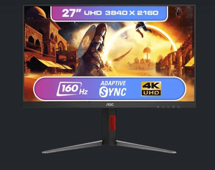 AOC 27' 4K Gaming Monitor (U27G42) – 160Hz 4K, 0.5ms MPRT, Fast IPS, 1.07B colors, HDR, Delta E<2, HDMI 2.1 & DP 1.4, tilt/swivel/height adjustable