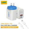 USP 30W Dual Ports (USB-C PD + USB-A QC3.0) Fast Wall Charger + Lightning Cable (1M) -Safe Charge,Compact,Travel Ready,Charge 2 Devices Simultaneo