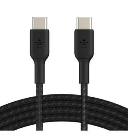 Belkin BoostCharge Braided USB-C to USB-C Cable (2M) - Black (CAB014bt2MBK), 100W, 480Mbps, 30K+ Bend, Samsung Galaxy, iPad, Google, 2 Years Warranty
