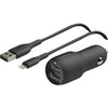 Belkin BoostCharge Dual USB-A Car Charger 24W + Lightning to USB-A Cable (1M) - Black (CCD001bt1MBK), 2x USB-A (12W), CEW $2500, 2 Years Warranty