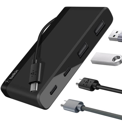 Belkin USB-C 4-Port Mini Hub (USB Type-C) - Black (F4U090btBLK) Connect Anywhere, 5Gbps Speed, Compact & Travel-Ready, Ultra-Portable,2 Years Warranty