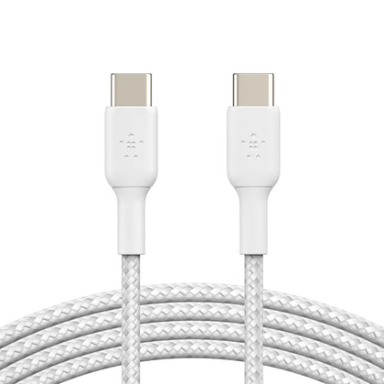 Belkin BoostCharge Braided USB-C to USB-C Cable (1M) - White (CAB004bt1MWH), 3A/60W, 480Mbps, 30K+ Bends, Apple, USB-IF Certified, 2 Year Warranty