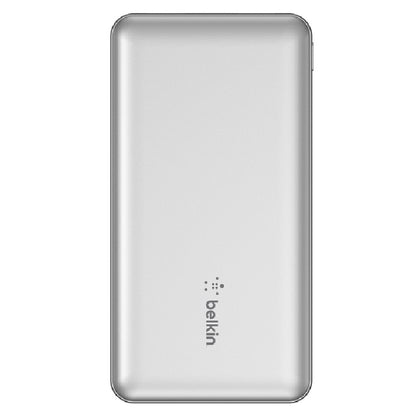 Belkin BoostCharge 10k mAh Power Bank (Triple-Port) + USB-C to USB-A Cable - Silver (BPB011btSL), 2xUSB-A (12W), 1xUSB-C (15W), 2 Years Warranty