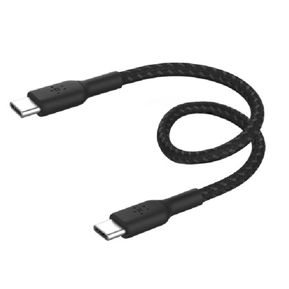 Belkin BoostCharge Braided USB-C to USB-C Cable (0.15M) - Black (CAB004bt0MBK), 3A/60W, 480Mbps, 30K+ Bends, Apple, USB-IF Certified, 2 Year Warranty