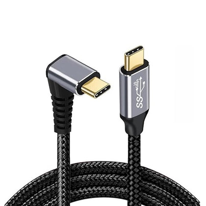 USP Braided USB-C to USB-C Right Angle Cable (1M) - Black,  100W Power, Support 10Gbps Data Speed, Reversible Design