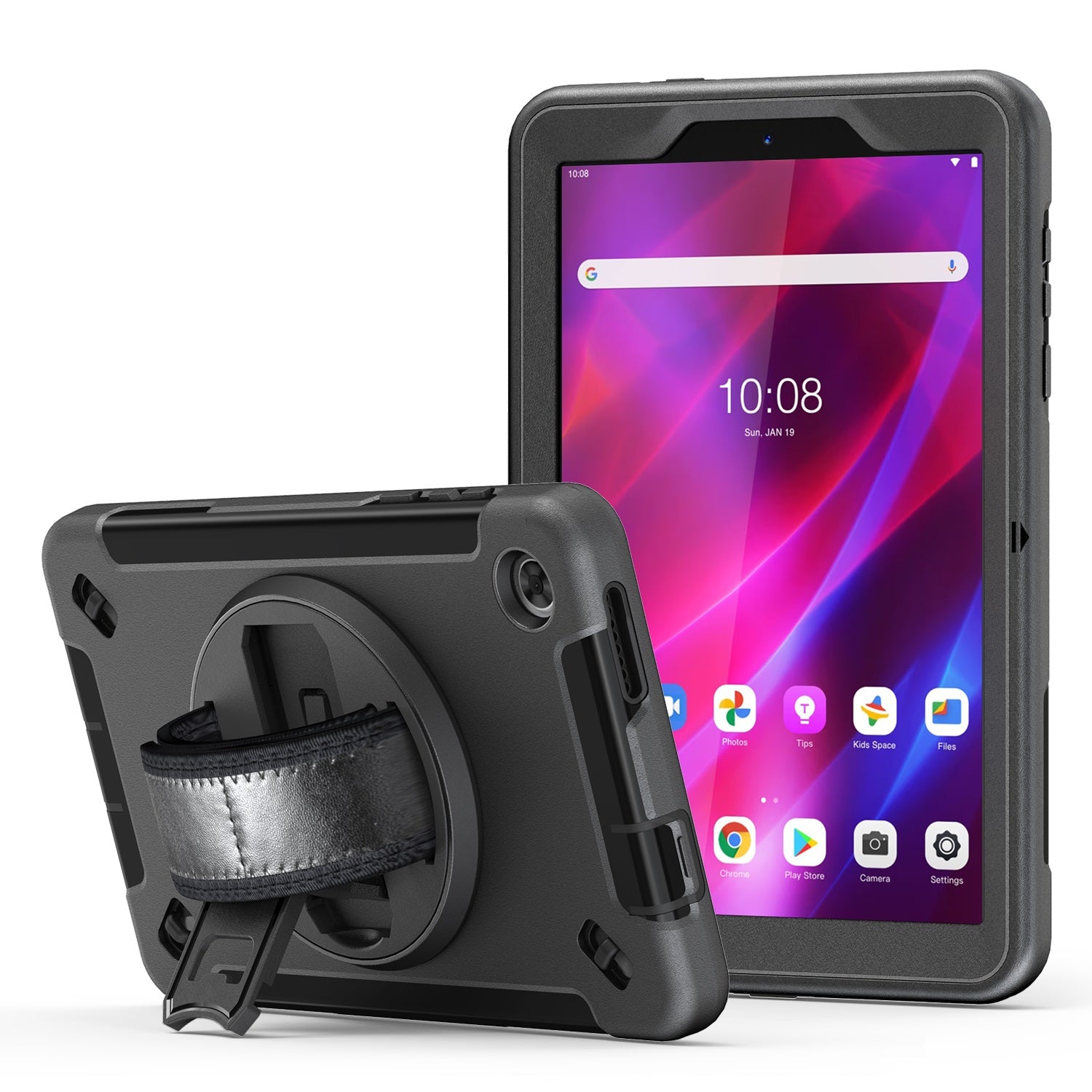 USP Rugged Lenovo Tab M8 (4th Gen) (8') (TB-300) Case + Screen Protector Black - Built-in-Kickstand, Adjustable Hand Strap, Shoulder Strap