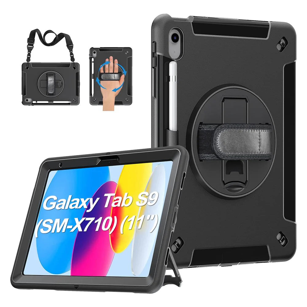 USP Rugged Samsung Galaxy Tab S10 FE+ (13.1') Case Black -  Built-in-Kickstand, Adjustable Hand Strap, Pen Holder, DropProof, ShockProof
