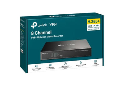TP-Link VIGI NVR1008H-8P 8 Channel PoE+ Network Video Recorder, 53W PoE Budget, H.265+, 4K Video Output & 16MP Decoding Capacity (HDD Not Included)