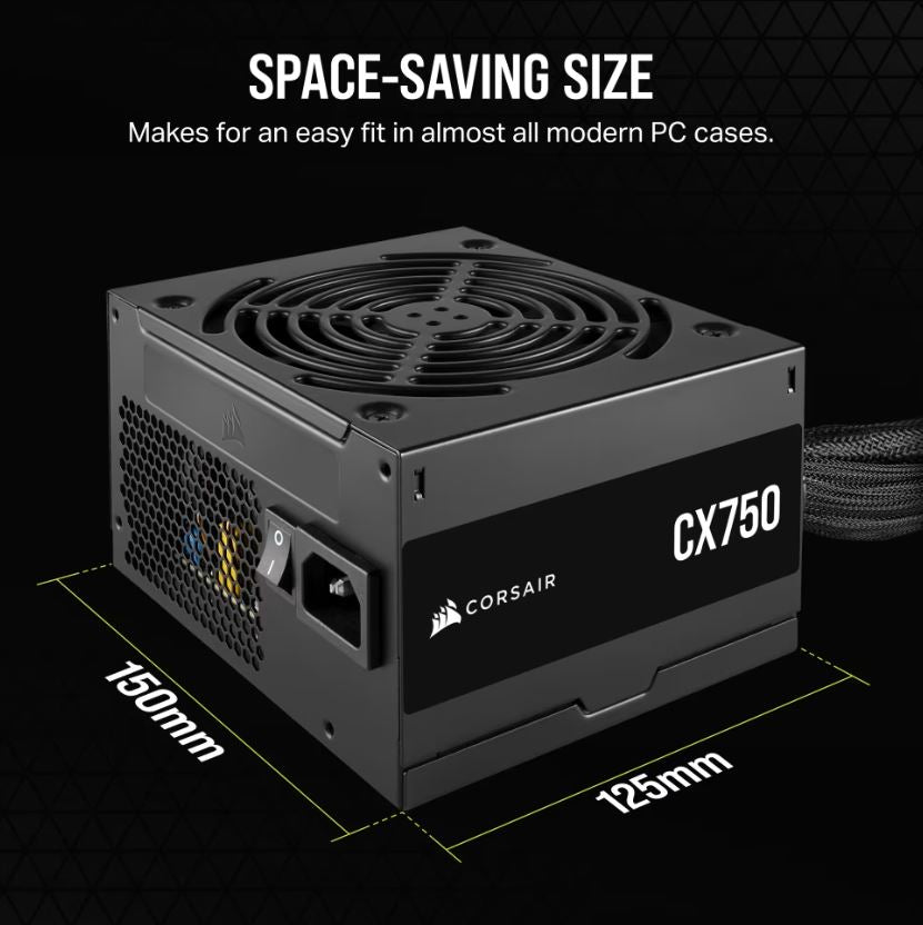 Corsair CX Series™ CX750 – 750 Watt 80 PLUS Bronze ATX Power Supply (AU), Compact 125mm, Up to 88% Efficiency