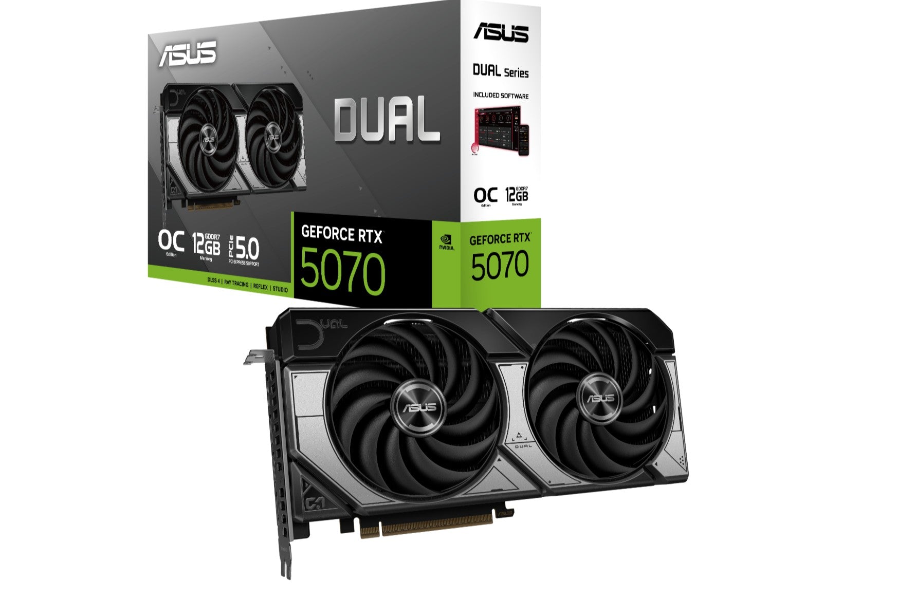ASUS nVidia GeForce DUAL-RTX5070-O12G 12GB GDDR7 OC Edition, 2542MHz Boost Clock, RAM 28Gbps, 1000 AI TOPs, Digital Max Resolution 7680 x 4320
