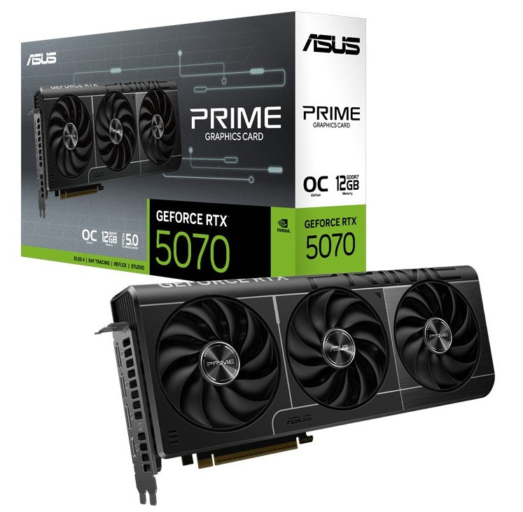 ASUS nVidia GeForce PRIME-RTX5070-O12G RTX 5070 12GB GDDR7 OC Edition 2557MHz Boost Clock, RAM 28Gbps, 1005 AI TOPs, Digital Max Resolution 7680 x 432