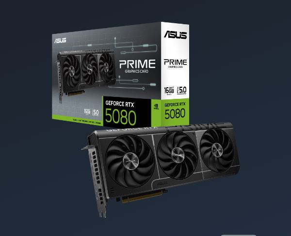 ASUS nVidia GeForce PRIME-RTX5080-16G RTX5080 16GB GDDR7 2617MHz Boost Clock, RAM 28Gbps, 1801 AI TOPs, Digital Max Resolution 7680 x 4320