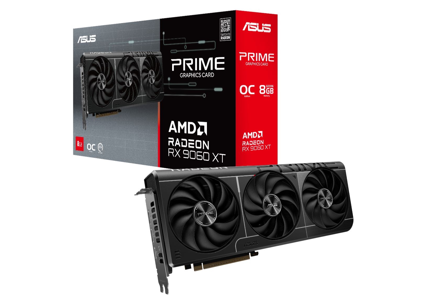 ASUS AMD Radeon PRIME-RX9060XT-O8G RX 9060 XT OC Edition, 8G GDDR6 128-bit, 2.5 Slot, Axial-Tech Fans, Dual BIOS, PCIe 5.0