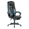 Brateck Premium PU Gaming Chair with Lumbar Support and Retractable Footrest (63x71x119~129cm) up to 150kg-PU Leather,PVC Leather-Black-Blue (LS)
