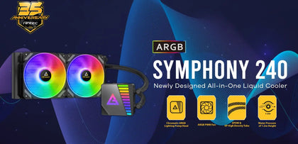 Antec SYMPHONY 240mm ARGB Advanced Liquid CPU Cooler, PWM LED Fan, PTFE Tubing, LGA 115x, 1200, 2011-v3, 2066, AM4, AM3+ FMx, TR4, 3 Yrs Warranty Antec