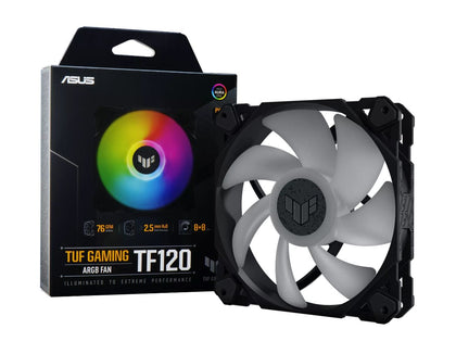 ASUS TUF Gaming TF120 ARGB Fan. Low Noise. PWN Control Anti-vibration. Double-layer LED arra .Aura Sync. 250,000 hours ASUS