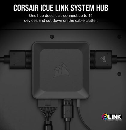 Corsair iCUE LINK System Hub, manage RGB Lighting by linking up 14 devices. reduce cable clutter.