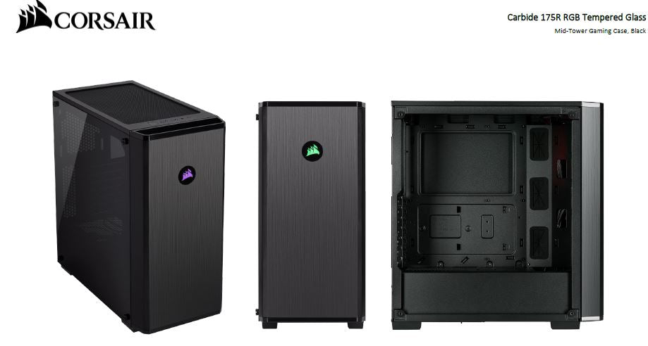 Corsair Carbide 175R RGB ATX Tempered Glass Case. Two Years Warranty (LS) Corsair