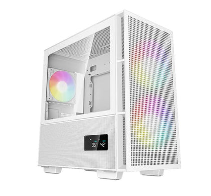 DeepCool CH360 Digital White Micro ATX Case, Digital Status Display, Tempered Glass Window,1x USB 3.0, 1x USB-C, HD Aud