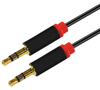 Astrotek 1m Stereo 3.5mm Flat Cable Male to Male Black with Red Mold - Audio Input Extension Auxiliary Car Cord Astrotek