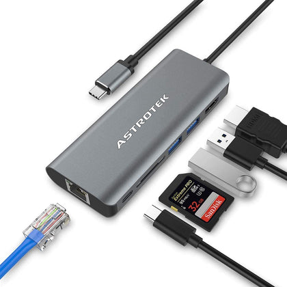 Astrotek USB-C Dock 6-in-1 Multiport Docking Station with 60W USB-C PD 1xHDMI 4K GLAN 2xUSB3.0 Card Reader for HP Lenovo Asus MacBook Chromebook Astrotek