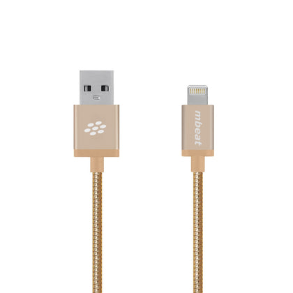 mbeat® 'Toughlink'1.2m Lightning Fast Charger Cable - Gold/Durable Metal Braided/MFI/Apple iPhone X 11 7S 7 8 Plus XR 6S 6 5 5S iPod iPad Mini Air MBEAT