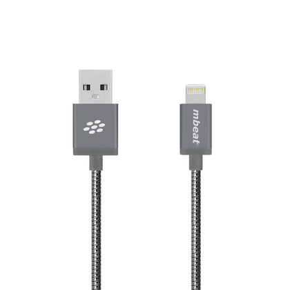 mbeat® 'Toughlink'1.2m Lightning Fast Charger Cable - Grey/Durable Metal Braided/MFI/ Apple iPhone X 11 7S 7 8 Plus XR 6S 6 5 5S iPod iPad Mini Air(LS MBEAT