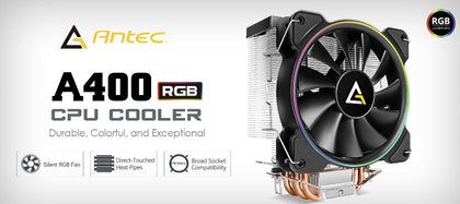 Antec A400 RGB Air CPU Cooler, Direct Heat-Pipies, Silent RGB 12CM PWM Fan, Broad Socket Support, 115X, 1200, 2011, 2066, AM3, AM3+, AM4, AM5, FM2 Antec