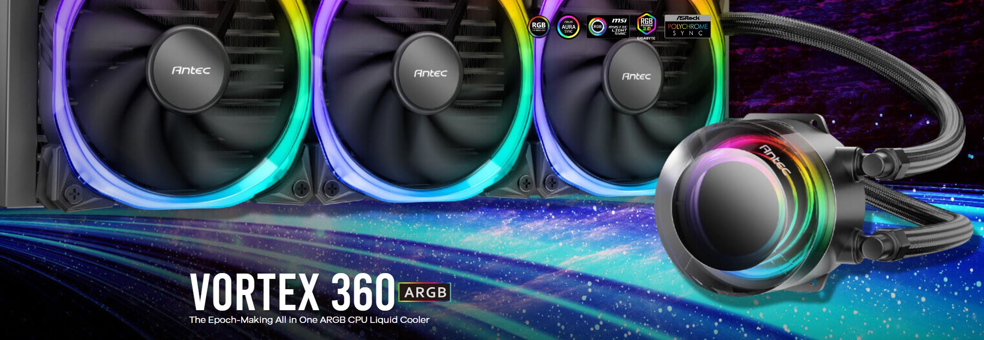 Antec VORTEX 360mm ARGB AIO Liquid CPU Cooler + ARGB Controller, EPDM High-Density Tubing, LGA 115x, 1200, 1700, 20xx, AM3, AM4 AM5, 3 Yrs Warranty Antec