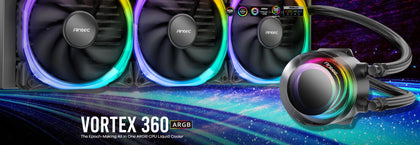 Antec VORTEX 360mm ARGB AIO Liquid CPU Cooler + ARGB Controller, EPDM High-Density Tubing, LGA 115x, 1200, 1700, 20xx, AM3, AM4 AM5, 3 Yrs Warranty Antec