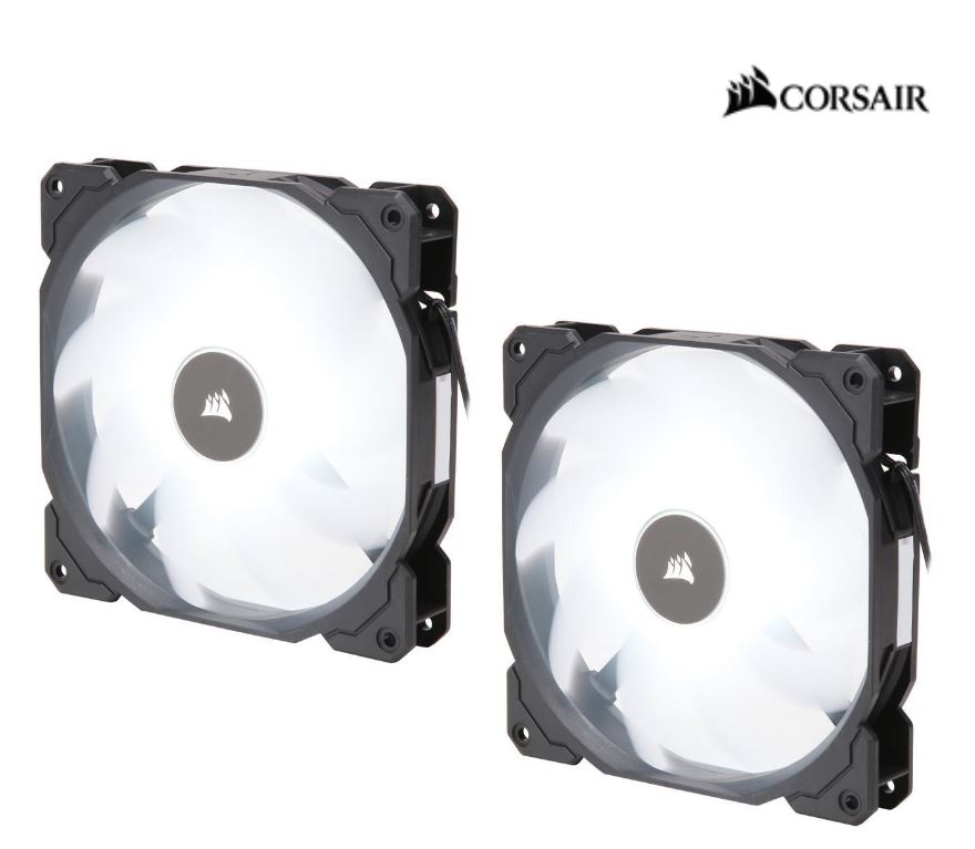 Corsair Air Flow 140mm Fan Low Noise Edition / White LED 3 PIN - Hydraulic Bearing, 1.43mm H2O. Superior cooling performance. TWIN Pack! Corsair