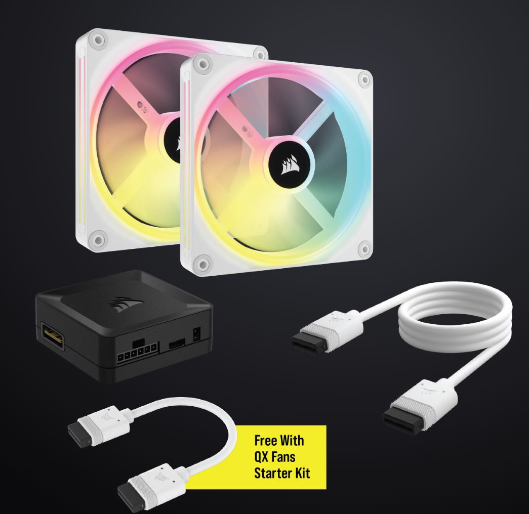 Corsair iCUE LINK QX140 RGB 140mm PWM PC Fans Starter Kit with iCUE LINK System Hub - White, Static Pressure Flow Type, 2000 RPM