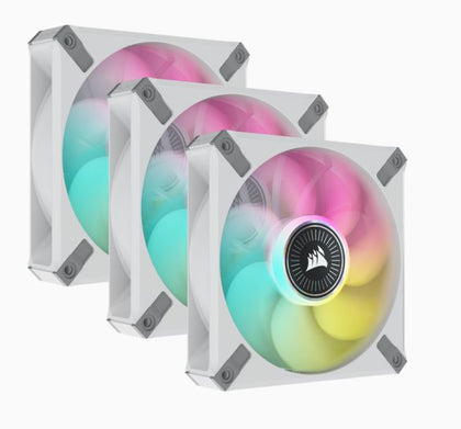 Corsair ML ELITE Series, ML120 RGB ELITE WHITE, 120mm Magnetic Levitation RGB Fan with AirGuide, Triple Pack with Lighting Node CORE Corsair
