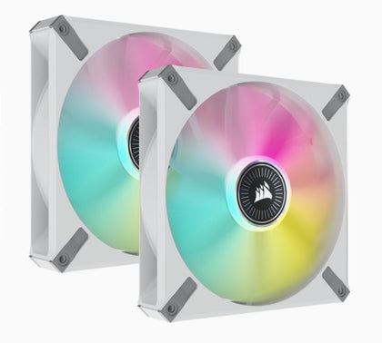 Corsair ML ELITE Series, ML140 RGB ELITE WHITE, 140mm Magnetic Levitation RGB Fan with AirGuide, Dual Pack with Lighting Node CORE Corsair
