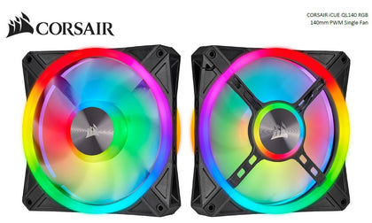 Corsair QL140 RGB, ICUE, 140mm RGB LED PWM Fan 26dBA, 50.2 CFM, Single Pack Corsair