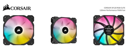 Corsair Black SP120 RGB ELITE, 120mm RGB LED PWM Low Noise, High CFM Fan with AirGuide, Single Pack Corsair