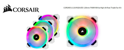 Corsair Light Loop Series, White LL120 RGB, 120mm PWM Fan, 3 Fan Pack with Lighting Node PRO. Two Years Warranty Corsair